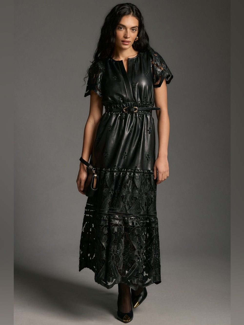 Anthropologie Somerset Maxi Faux Leather Embroidered Edition in Petite Medium